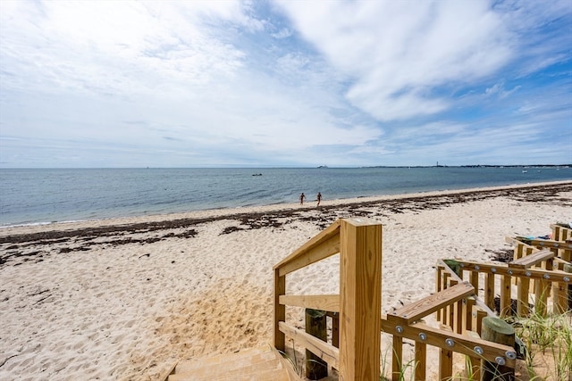 view of water feature with a beach view