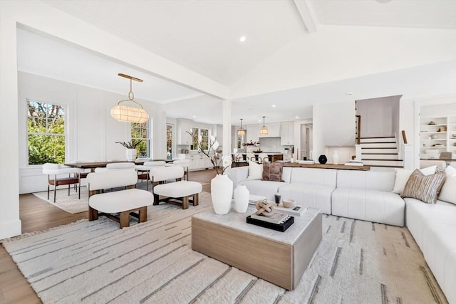 6 Willow Cir, Mashpee, MA 02649 - living room featuring light wood-style flooring, stairway, and recessed lighting