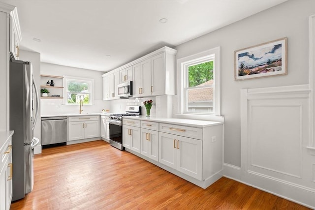301 Pond St, Boston, MA 02130 - kitchen featuring stainless steel appliances, plenty of natural light, light wood finished floors, and backsplash