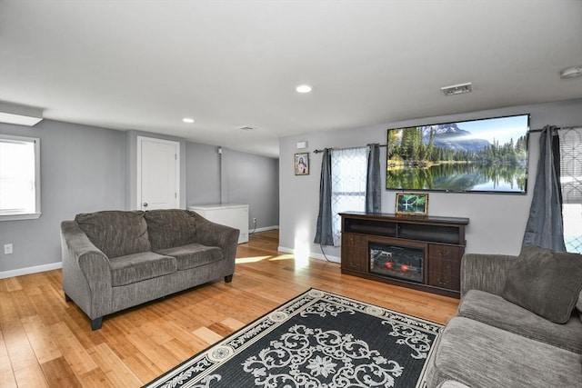 living room with hardwood / wood-style flooring and plenty of natural light