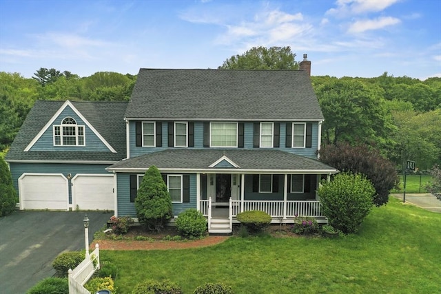 5 Meier Farm, Whitman, MA 02382 - colonial-style house with covered porch, a chimney, driveway, a garage, and a front lawn