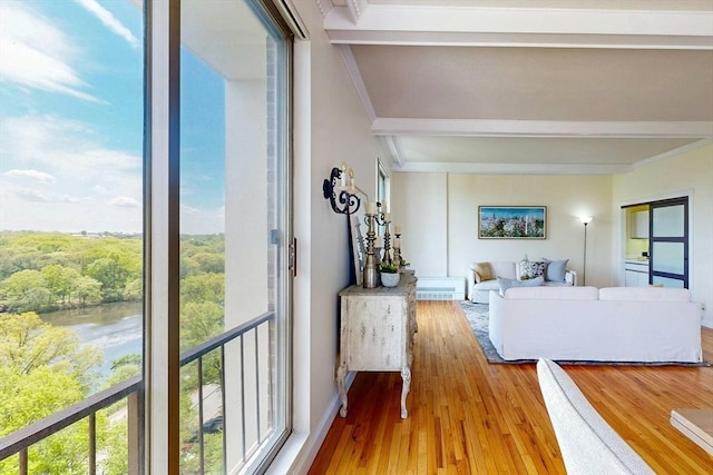 33 Pond Ave Unit Ph1207, Brookline, MA 02445 - living area featuring beam ceiling and wood finished floors