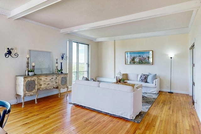 33 Pond Ave Unit Ph1207, Brookline, MA 02445 - living room with beam ceiling, light wood-type flooring, and baseboards