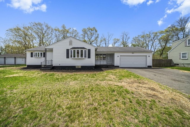 73 Mckinley Ave, Ludlow, MA 01056 - ranch-style home featuring a garage, a front lawn, fence, and driveway