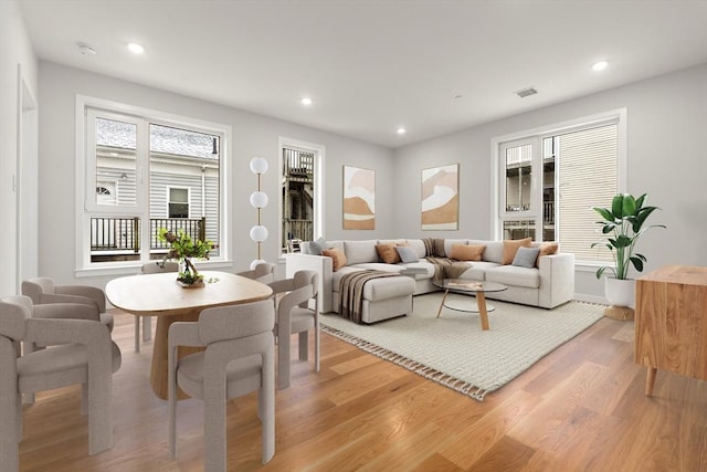 267 Old Colony Unit 205, Boston, MA 02127 - living room with visible vents, a wealth of natural light, light wood-type flooring, and recessed lighting