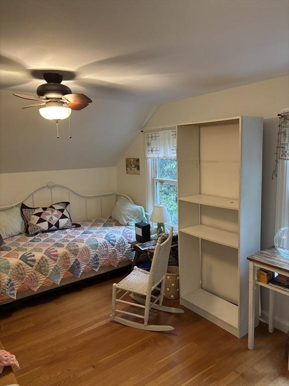 14 Anderson Ave, Holyoke, MA 01040 - bedroom featuring light wood-style flooring, vaulted ceiling, and ceiling fan