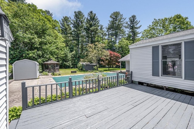 18 Patriot Rd, Tewksbury, MA 01876 - wooden terrace with a gazebo, a covered pool, and view of wooded area