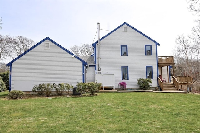 15 Beach St, Falmouth, MA 02536 - back of house featuring a lawn, a balcony, cooling unit, and a deck