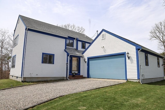 15 Beach St, Falmouth, MA 02536 - traditional-style home featuring driveway, a front lawn, an attached garage, and roof with shingles