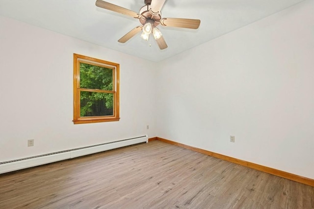 45 Dillon St, Worcester, MA 01604 - empty room with a baseboard radiator, wood finished floors, baseboards, and a ceiling fan