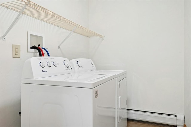 45 Dillon St, Worcester, MA 01604 - laundry room featuring baseboard heating and washing machine and dryer