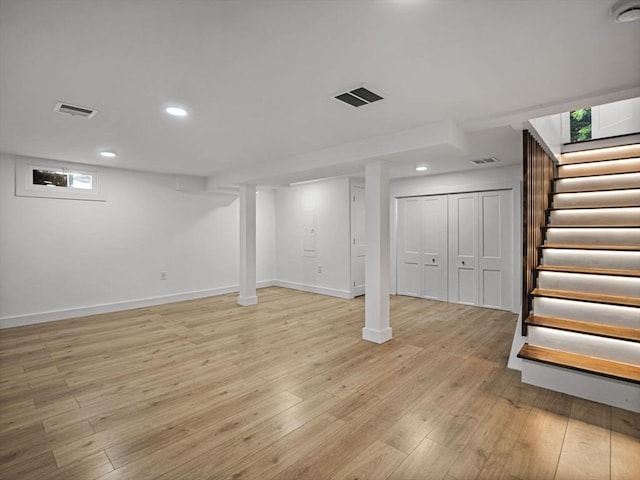 820 N King St, Northampton, MA 01060 - basement with stairs, light wood-style flooring, and recessed lighting
