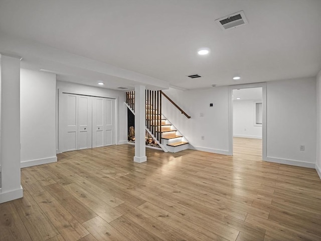 820 N King St, Northampton, MA 01060 - finished basement featuring light wood-type flooring, stairway, and recessed lighting