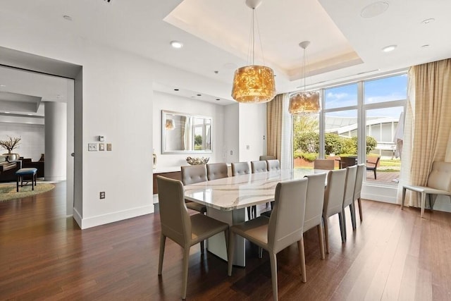 10 Nouvelle Way Unit S703, Natick, MA 01760 - dining area featuring a raised ceiling, dark wood-style flooring, baseboards, and recessed lighting
