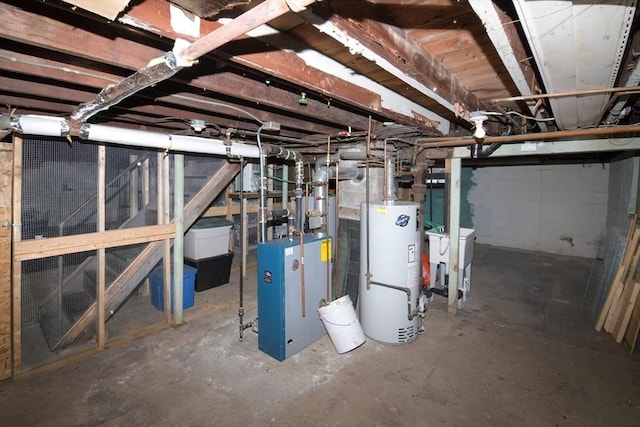 basement with sink and water heater