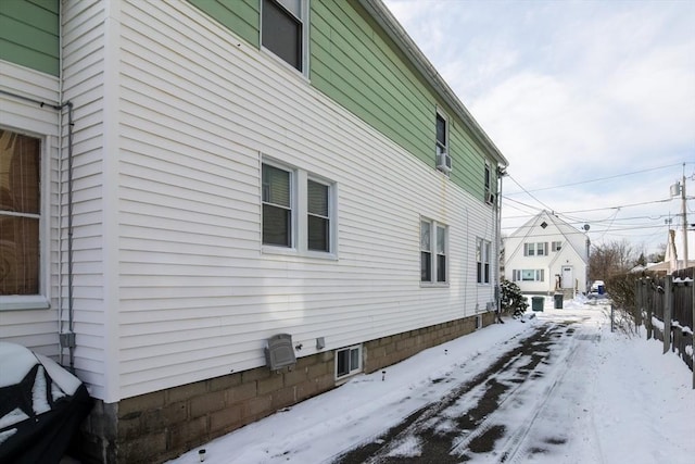 view of snow covered exterior