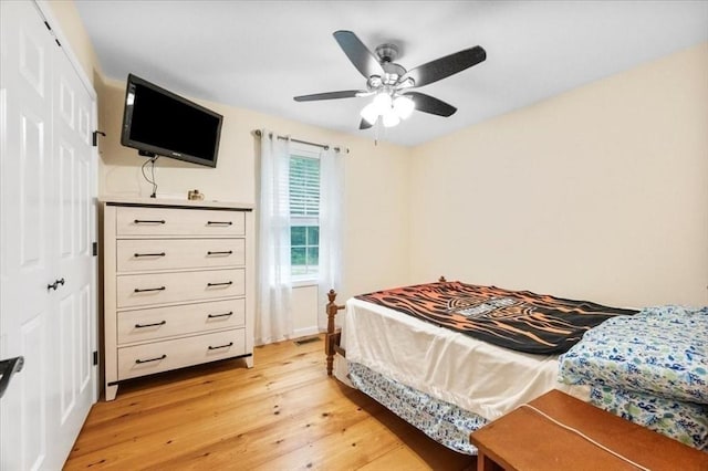 1085 Southbridge Rd, Warren, MA 01585 - bedroom with light wood finished floors, a ceiling fan, and a closet