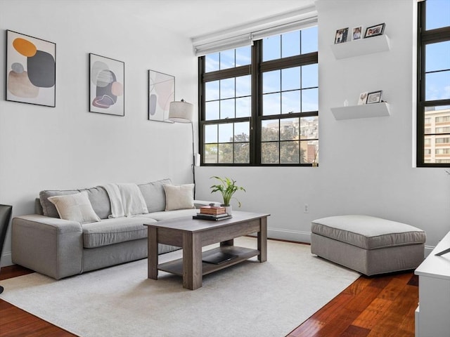 150 Cambridge St Unit 403, Cambridge, MA 02141 - living room featuring dark wood-style floors and baseboards