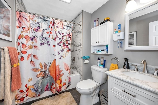 15 Alton St Unit 16, Lowell, MA 01852 - bathroom featuring vanity, toilet, shower / bathtub combination with curtain, and tile patterned flooring