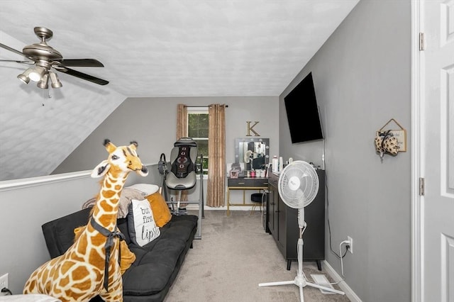 15 Alton St Unit 16, Lowell, MA 01852 - recreation room with ceiling fan, carpet, lofted ceiling, and baseboards