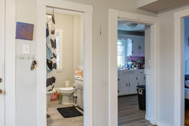 338-340 Main St, Fairhaven, MA 02719 - bathroom with wood finished floors and a ceiling fan