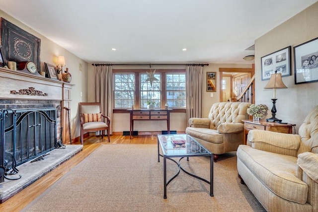 living room with light wood-type flooring