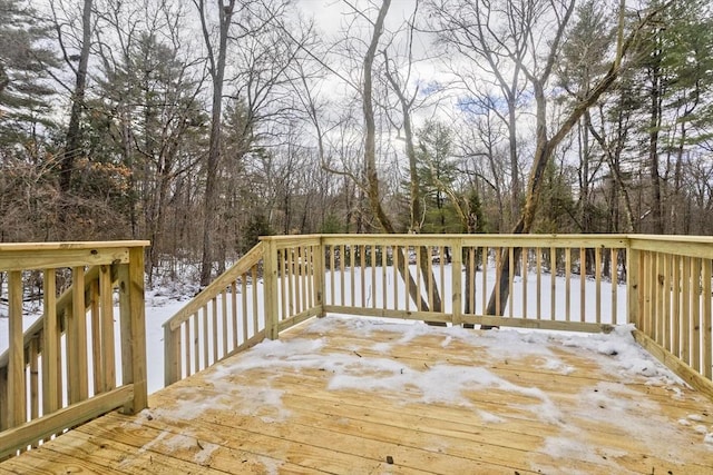 view of snow covered deck