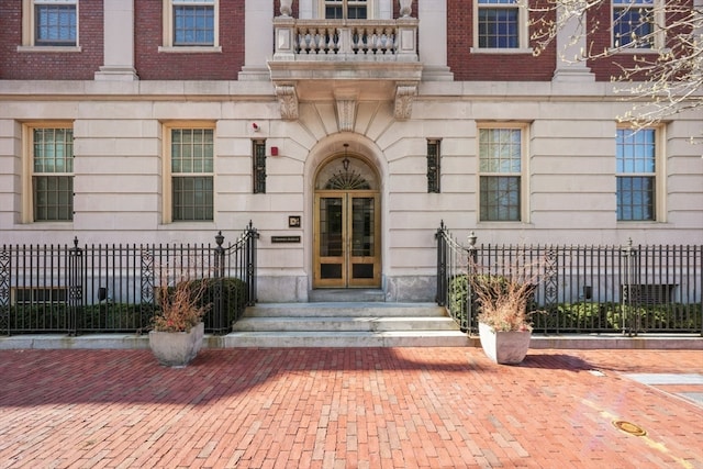 doorway to property with a balcony