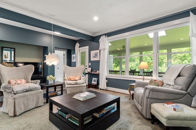 40 Tall Pine Dr Unit 18, Sudbury, MA 01776 - carpeted living room with ornamental molding and plenty of natural light