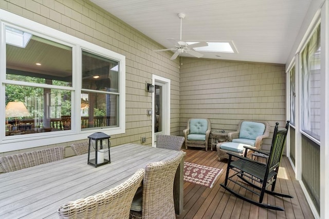 40 Tall Pine Dr Unit 18, Sudbury, MA 01776 - sunroom featuring a skylight, a ceiling fan, and lofted ceiling