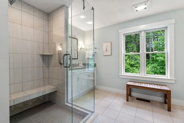 40 Tall Pine Dr Unit 18, Sudbury, MA 01776 - full bathroom with vanity, tile patterned flooring, and a stall shower