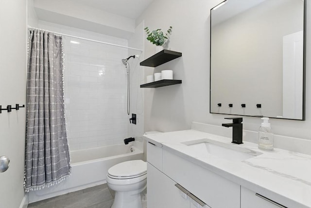 54-58 Robey St Unit 54, Boston, MA 02119 - full bath with vanity, toilet, shower / bathtub combination with curtain, and tile patterned flooring