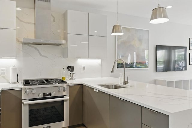 54-58 Robey St Unit 54, Boston, MA 02119 - kitchen with range hood, gas stove, modern cabinets, a sink, and gray cabinetry