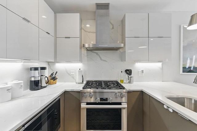54-58 Robey St Unit 54, Boston, MA 02119 - kitchen featuring modern cabinets, high end stove, range hood, white cabinets, and a sink