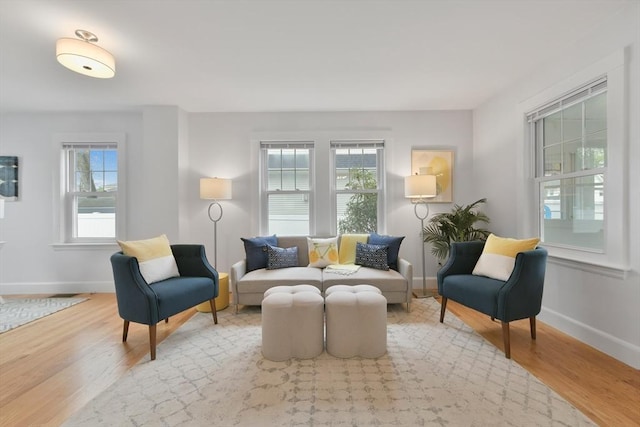 living area with wood finished floors and baseboards