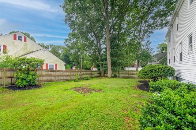 view of yard with a fenced backyard