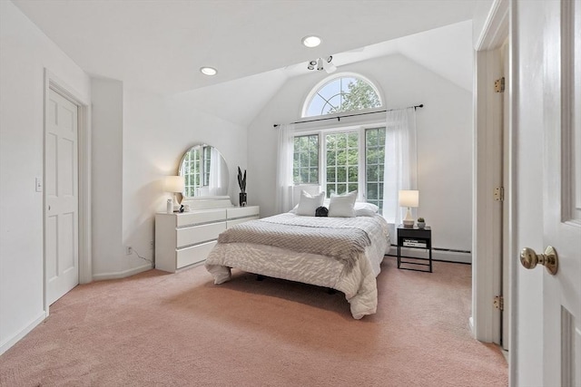52 S Nelson Rd, Sterling, MA 01564 - bedroom with light colored carpet, lofted ceiling, and baseboard heating