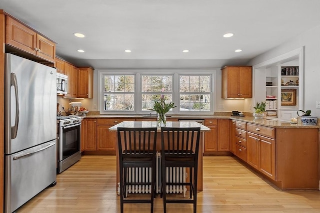 kitchen featuring stainless steel appliances, light wood finished floors, and a wealth of natural light