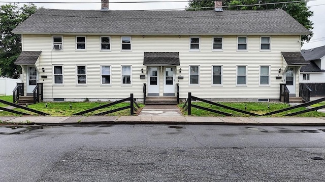 6 A St Unit 6, Northbridge, MA 01588 - townhome / multi-family property with a chimney, entry steps, a shingled roof, and cooling unit