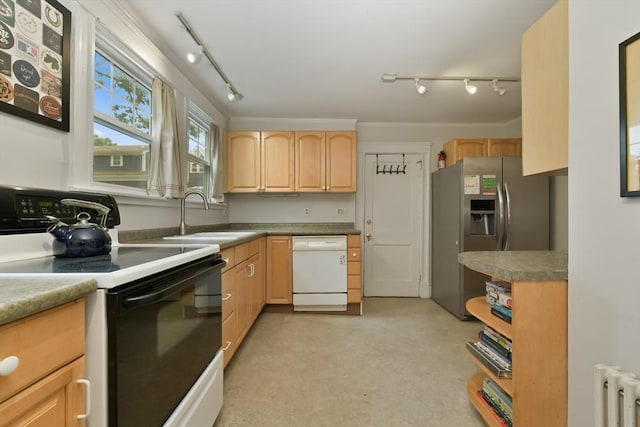 11 Goodway Rd Unit 1, Boston, MA 02130 - kitchen with electric range oven, stainless steel refrigerator with ice dispenser, white dishwasher, and rail lighting