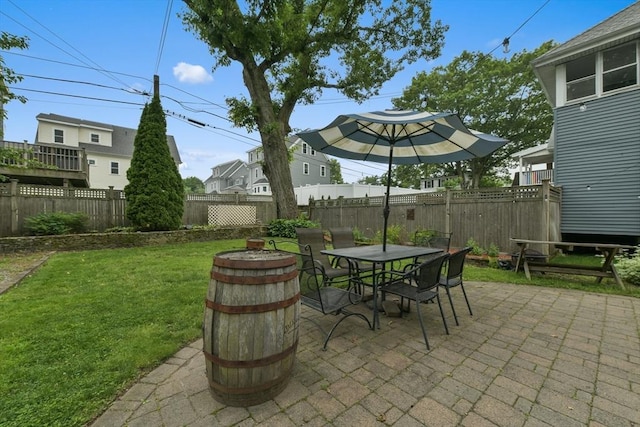 11 Goodway Rd Unit 1, Boston, MA 02130 - fenced backyard with a patio area, outdoor dining space, and a residential view