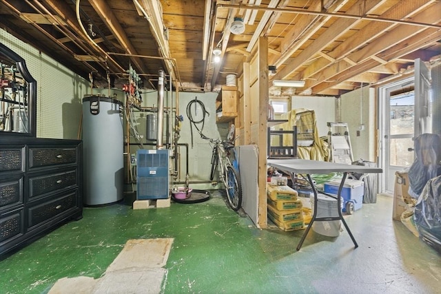 basement featuring water heater