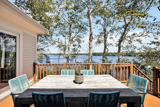 wooden deck with a water view