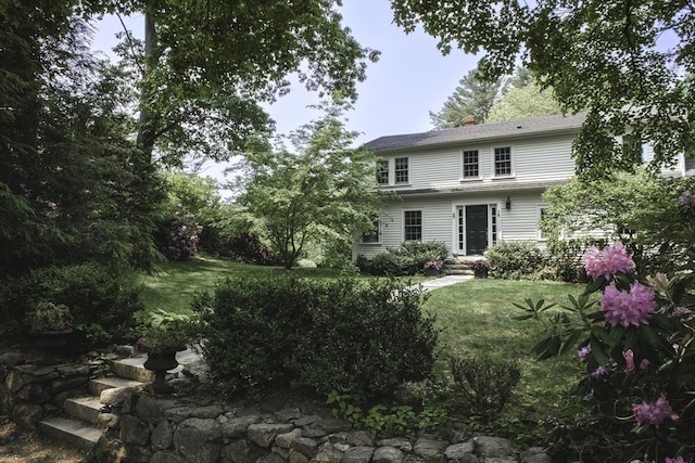14 Dodges Row, Wenham, MA 01984 - rear view of house with a lawn and a chimney