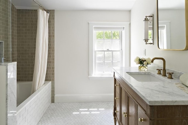 14 Dodges Row, Wenham, MA 01984 - full bath featuring vanity, shower / tub combo, and tile patterned floors