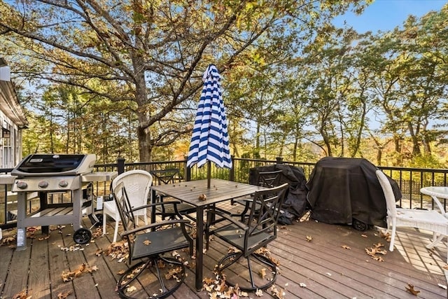 wooden terrace featuring area for grilling