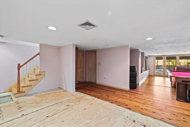 interior space featuring light hardwood / wood-style flooring and pool table