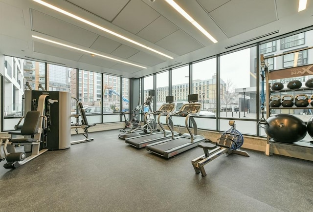 exercise room with a wall of windows