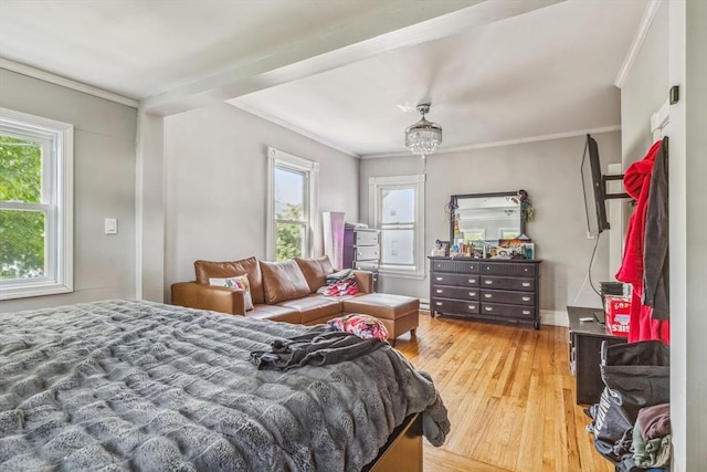 114 Chancery St, New Bedford, MA 02740 - bedroom featuring multiple windows, light wood-type flooring, and ornamental molding