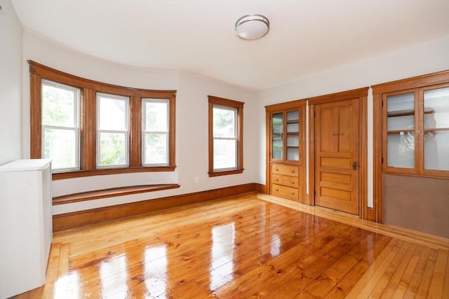 spare room with a wealth of natural light and light hardwood / wood-style flooring